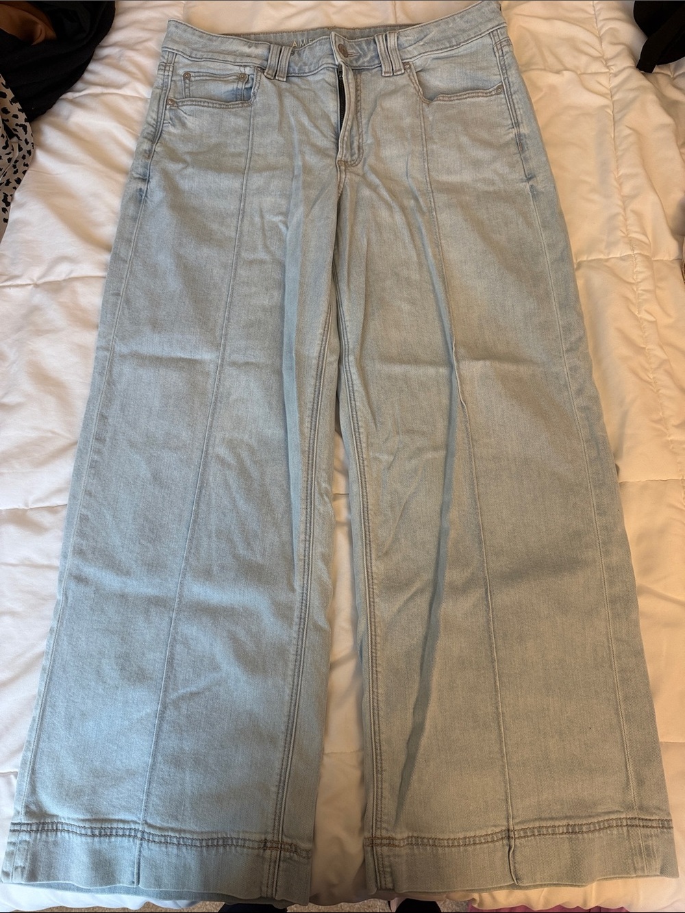 American Eagle Outfitters Light Wash Wide-Leg Seamed Jeans